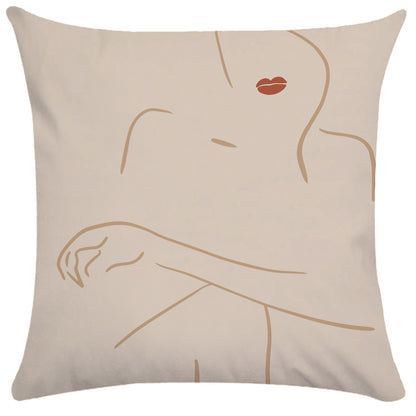 Copricuscino beige stampa motivi astratti