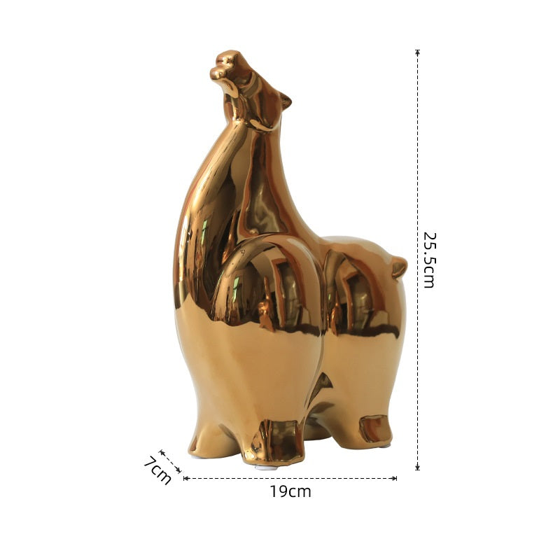 Scultura cavallo in ceramica bianco nero