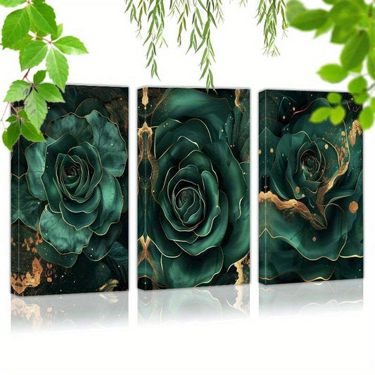 Quadro su tela Rose verdi e oro
