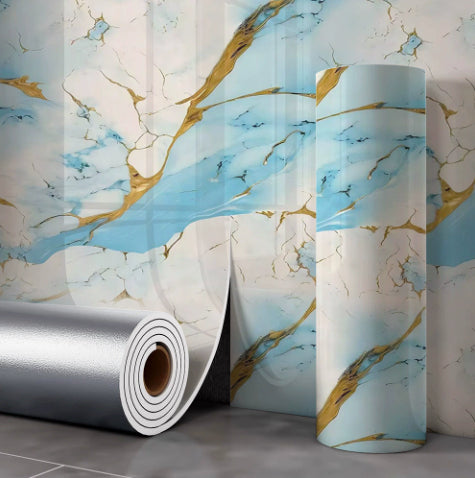 Adesivo murale Marmo bianco con venature oro