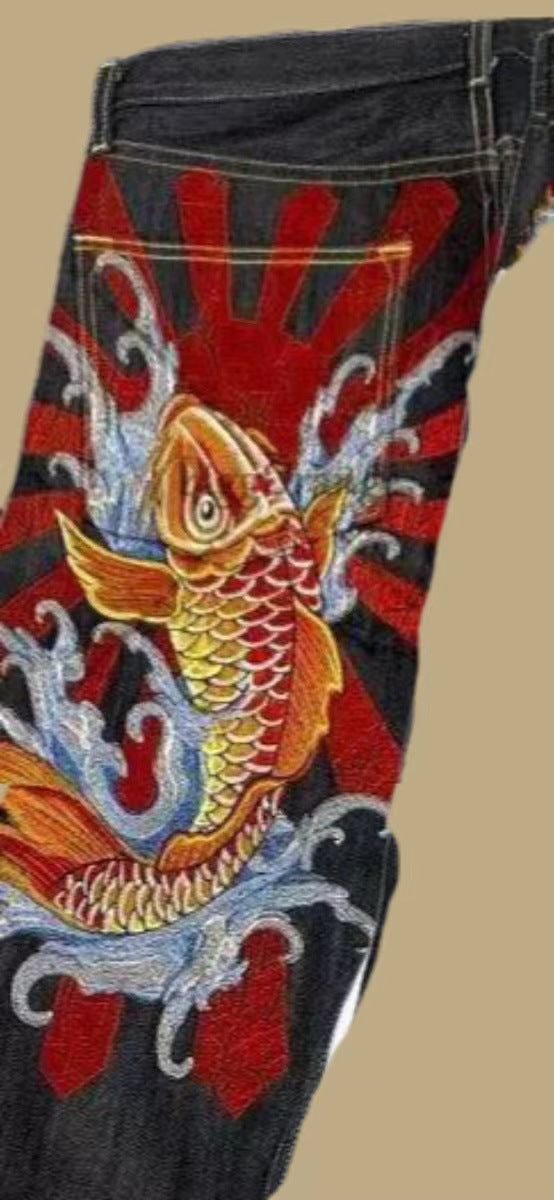 Jeans Stampa Ukiyo-e Ampi