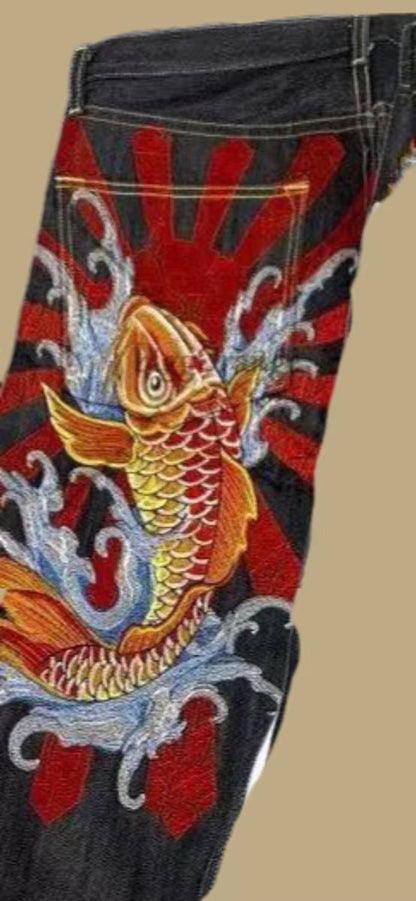 Jeans Stampa Ukiyo-e Ampi