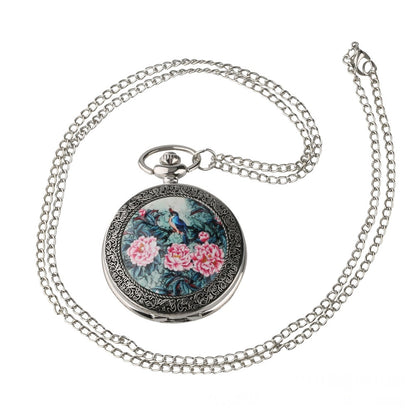 Orologio tasca fiori uccelli retrò