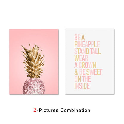Poster Ananas dorato su sfondo rosa