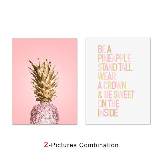 Poster Ananas dorato su sfondo rosa