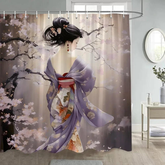 Tenda doccia con fiori e uccelli