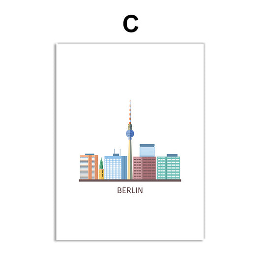 Quadro su tela Skyline città europee geometrico pastello