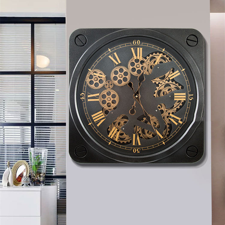 Orologio da parete Ingranaggi quadrato dorato
