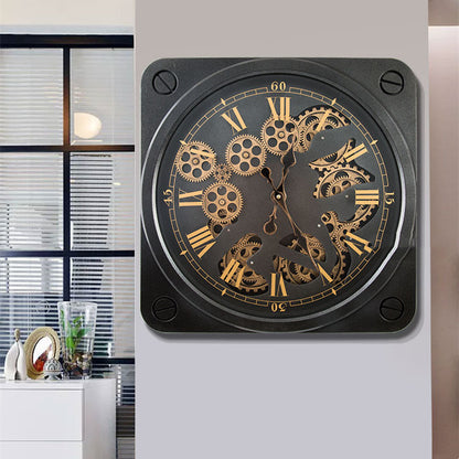 Orologio da parete Ingranaggi quadrato dorato