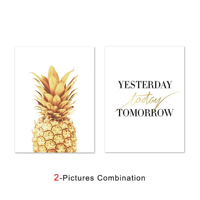 Poster Ananas dorato su sfondo rosa