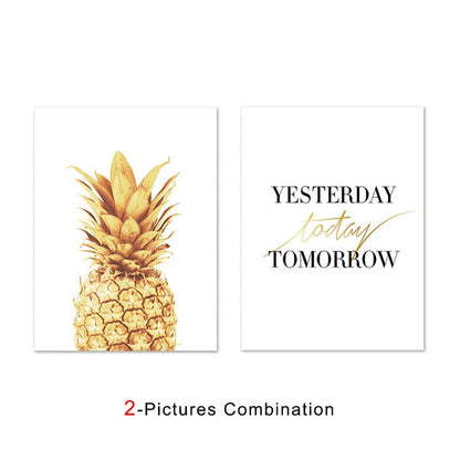 Poster Ananas dorato su sfondo rosa