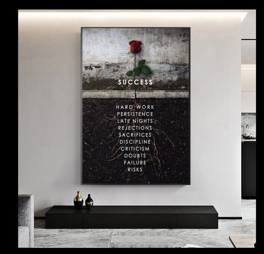 Quadro su tela Rosa rossa con parole motivazionali