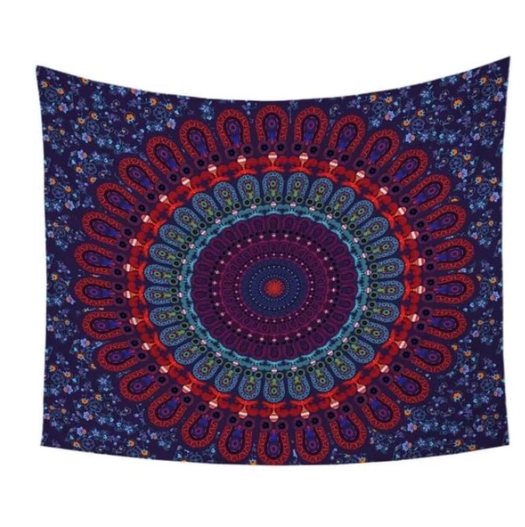 Arazzo Mandala rosso blu cerchi floreali concentrici