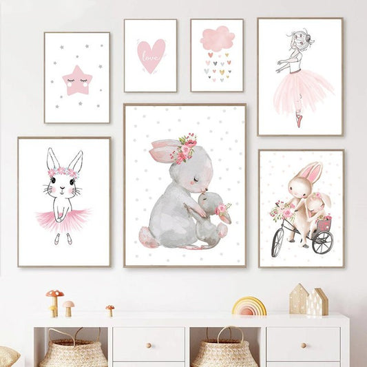 Quadro su tela Composizione animali e bambina