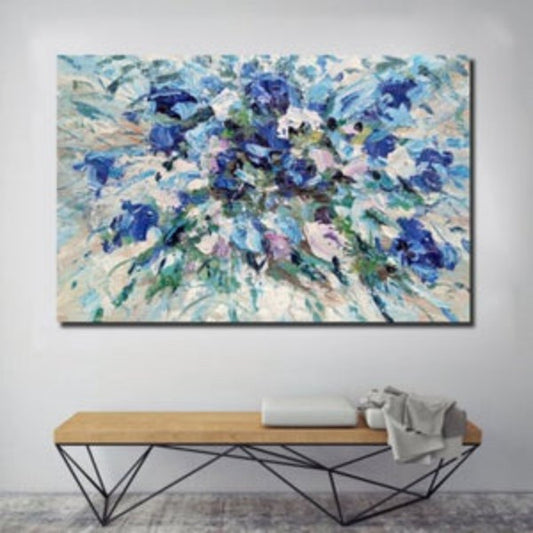 Quadro su tela Fiori blu acquerello