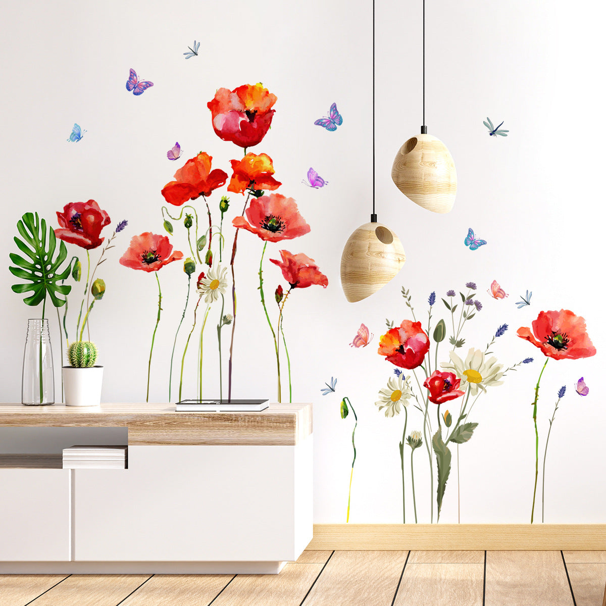Adesivo murale Fiori, piante e farfalle