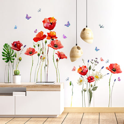 Adesivo murale Fiori, piante e farfalle
