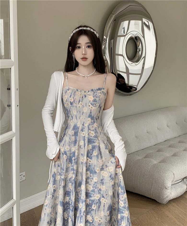 Vestito blu floreale