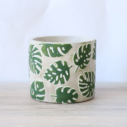 Vaso cemento foglie monstera