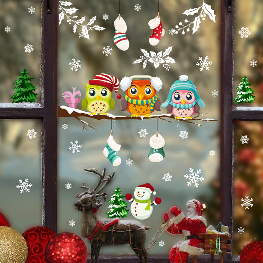 Adesivo murale Albero di natale e gufo