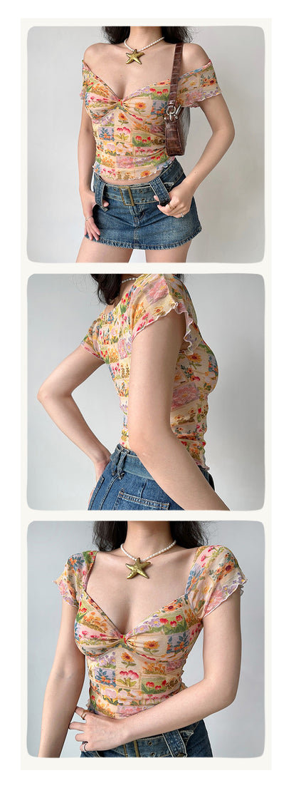 Maglietta donna fiori dipinti