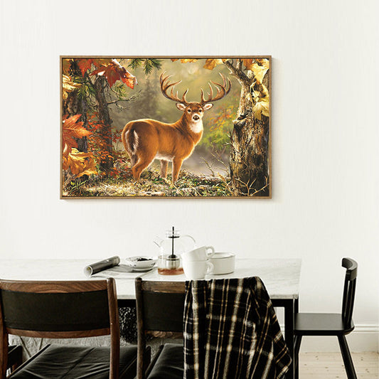 Quadro su tela Cervo marrone foresta autunnale a colori