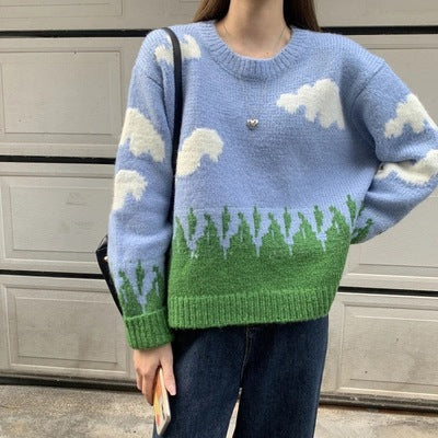 Maglione stampa nuvole dipinto