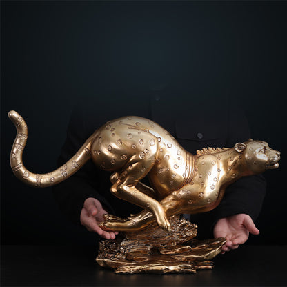 Statuetta pantera resina dorata