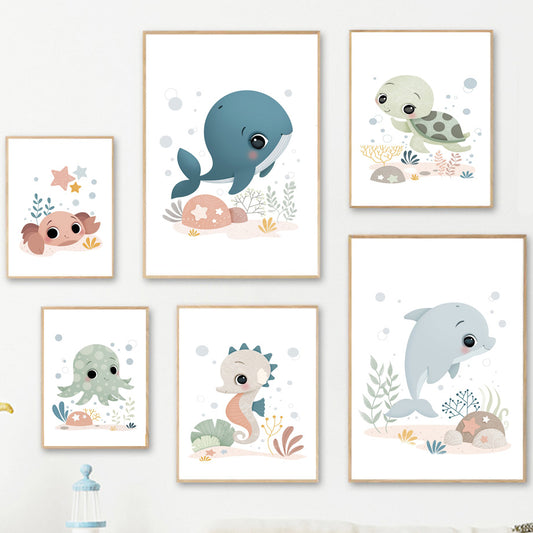 Quadro su tela Animali marini tenere illustrate colorate
