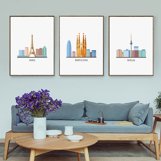 Quadro su tela Skyline città europee geometrico pastello
