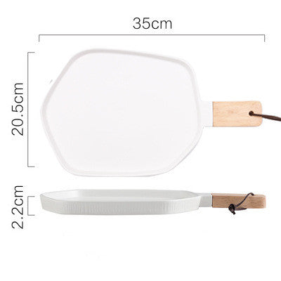 Piatto ceramica con manico in legno