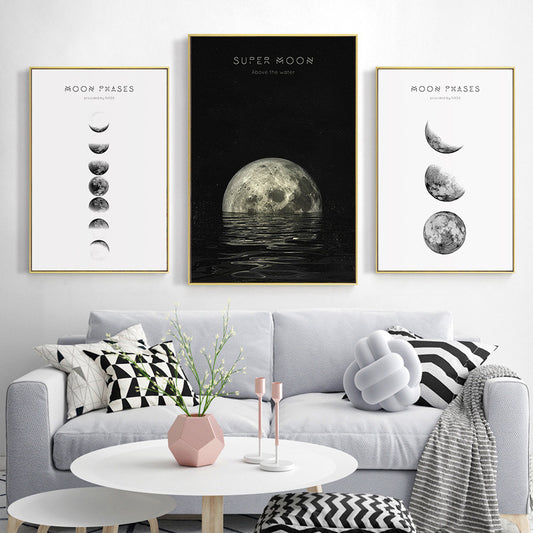Quadro su tela Fasi lunari tre verticali minimaliste