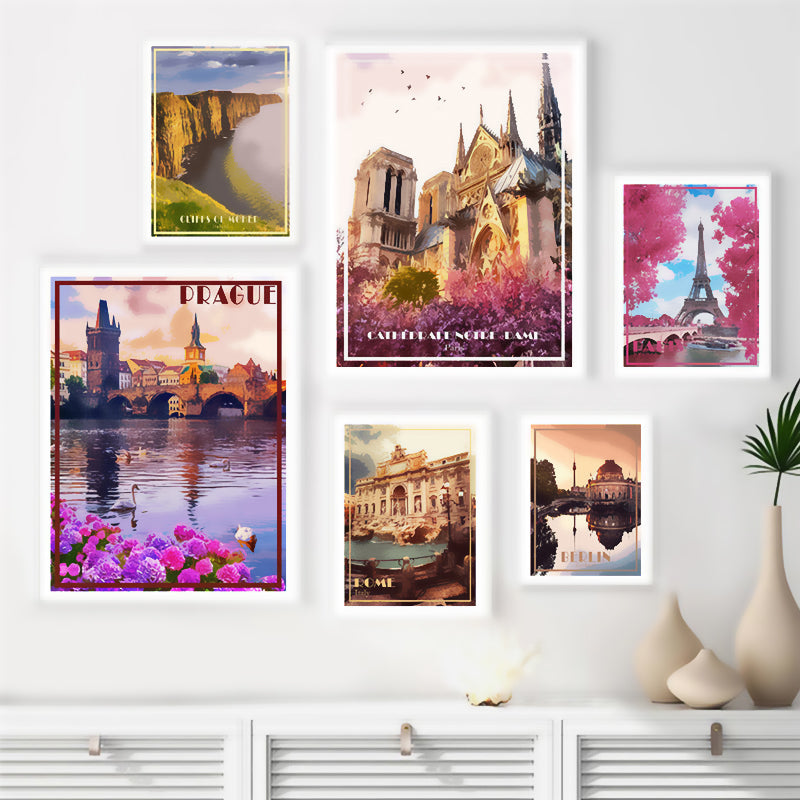 Poster set cinque città europee cornice