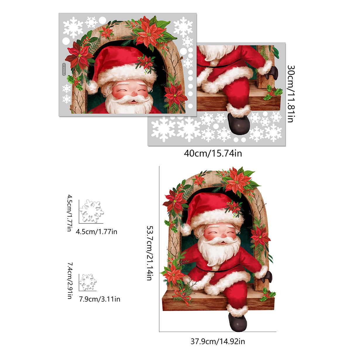 Adesivo murale Babbo Natale con fiocchi di neve
