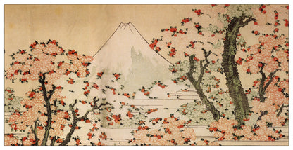 Mount Fuji behind cherry trees and flowers cm 140x70