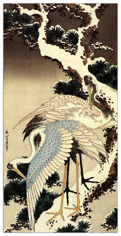Two cranes on a pine covered with snow cm 70x140