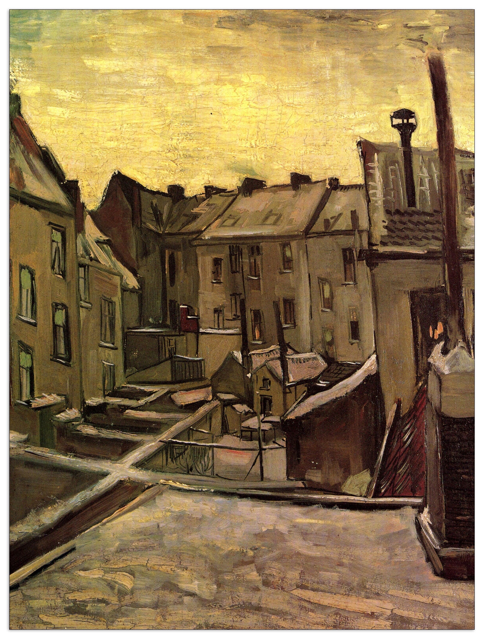 Backyards of Old Houses in Antwerp in the Snow cm 90x120