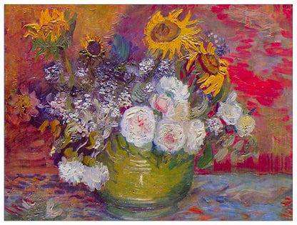 Still-life with roses and sunflowers cm 120x90