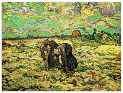 Two Peasant Women Digging in Field with Snow cm 80x60