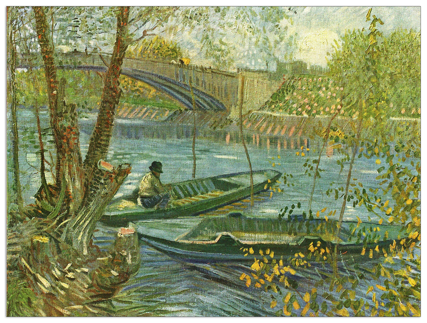 Angler and boat at the Pont de Clichy cm 120x90