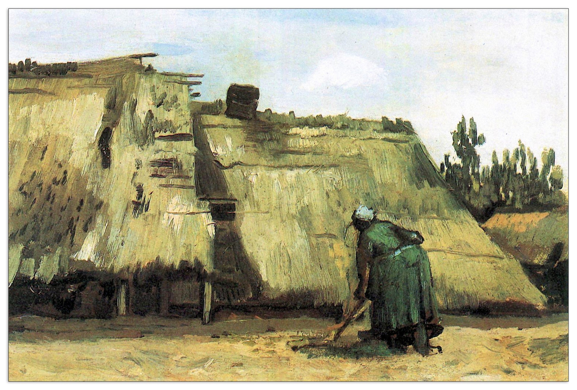 Farmhouse with farmer digging cm 135x90