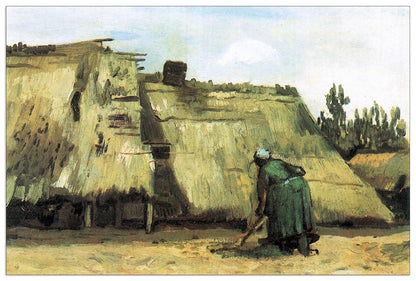 Farmhouse with farmer digging cm 90x60