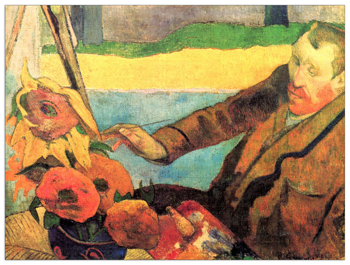 Portrait of Vincent van Gogh painting Sunflowers cm 80x60