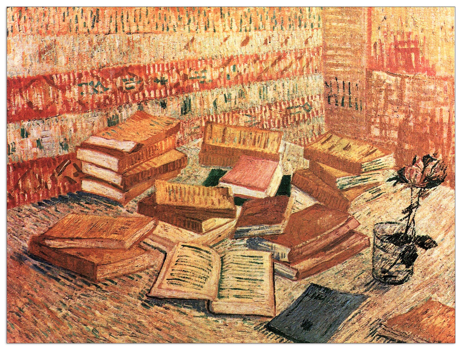 Still Life with French novels, and glass with Rose cm 80x60
