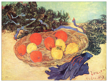 Still life with oranges, lemons and blue gloves cm 80x60