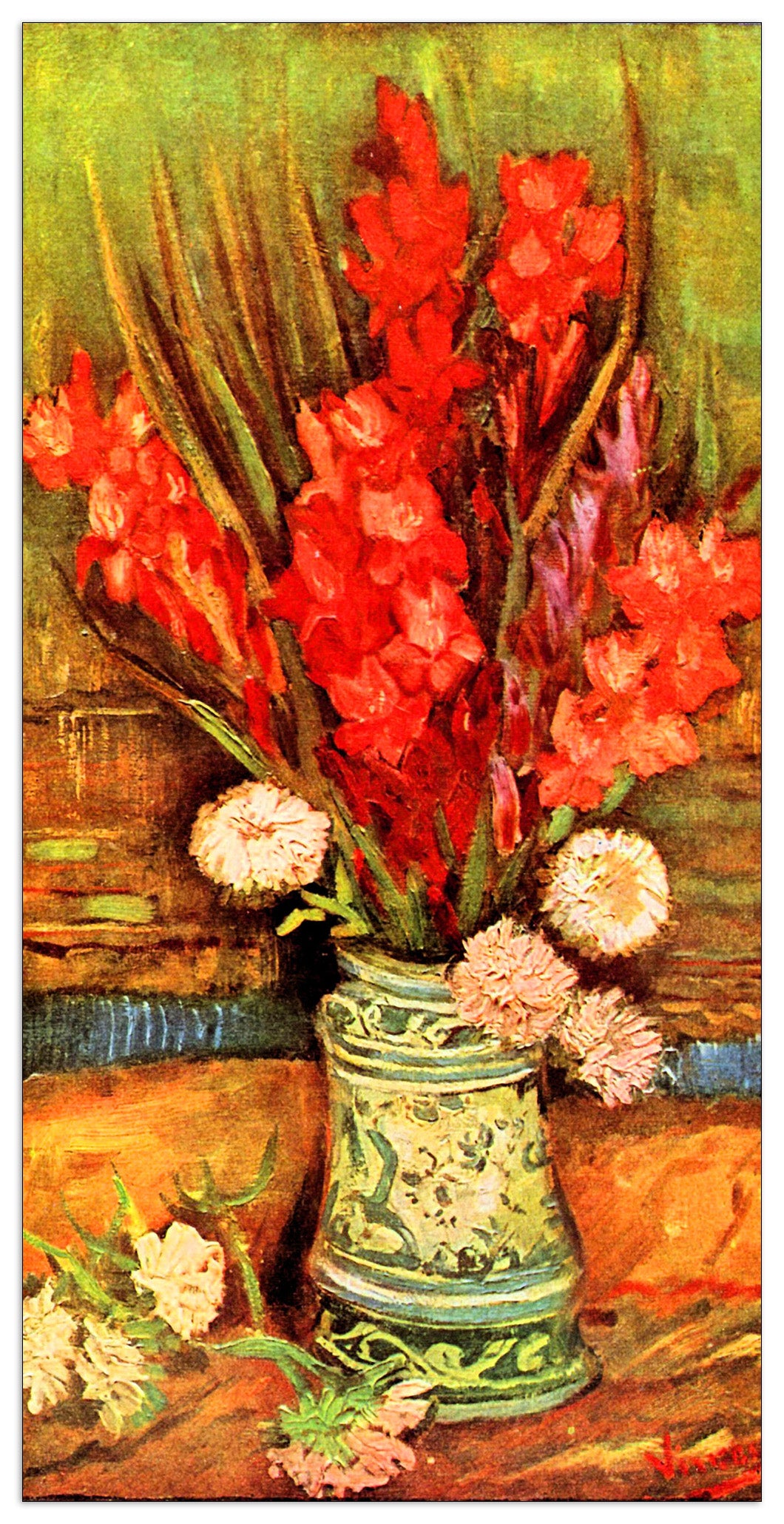Still Life with red gladiolas cm 70x140