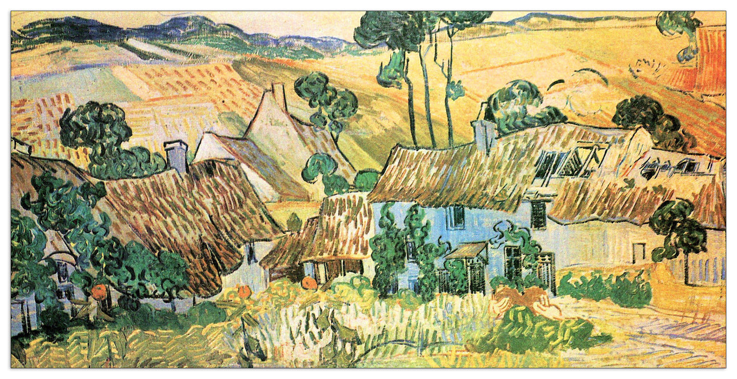 Thatched houses in front of a hill cm 140x70