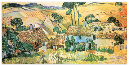 Thatched houses in front of a hill cm 100x50