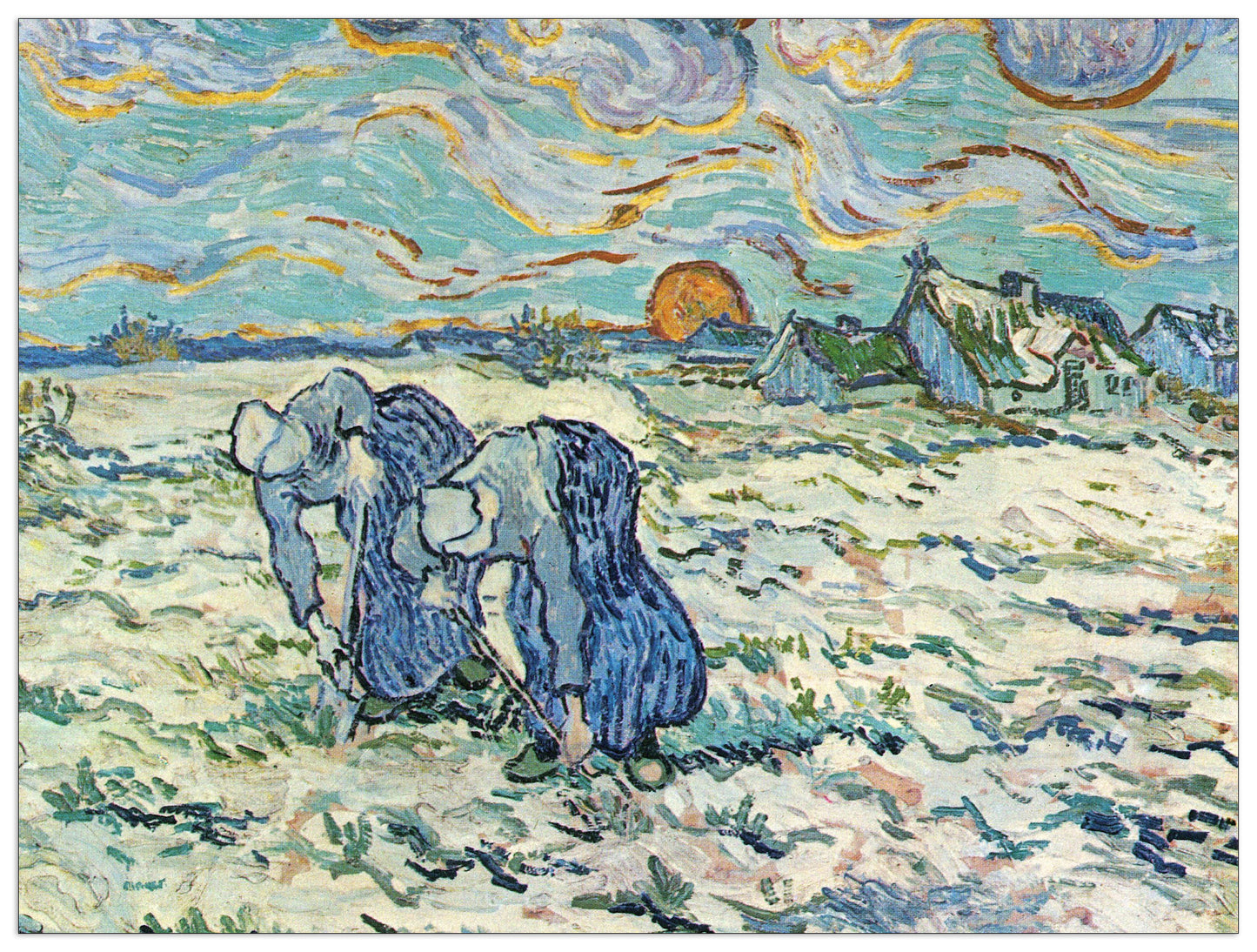 Two digging a grave in the snow cm 120x90