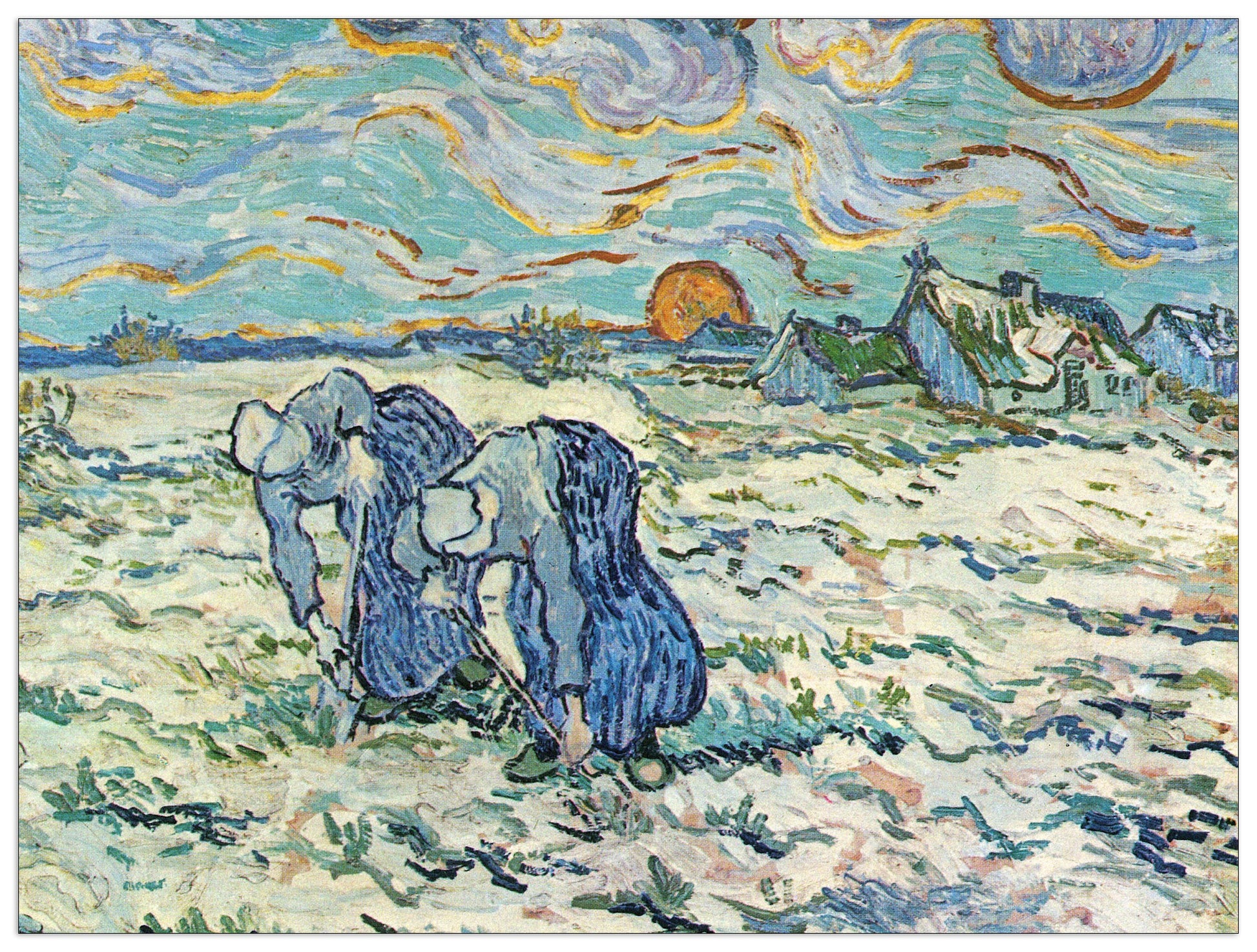 Two digging a grave in the snow cm 80x60